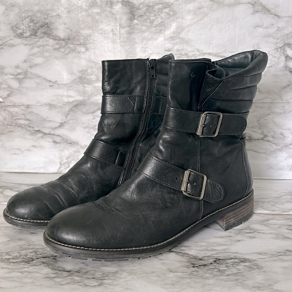 Paul Green Munchen women’s size US 9 UK 6.5 leather boots buckles & zippers moto